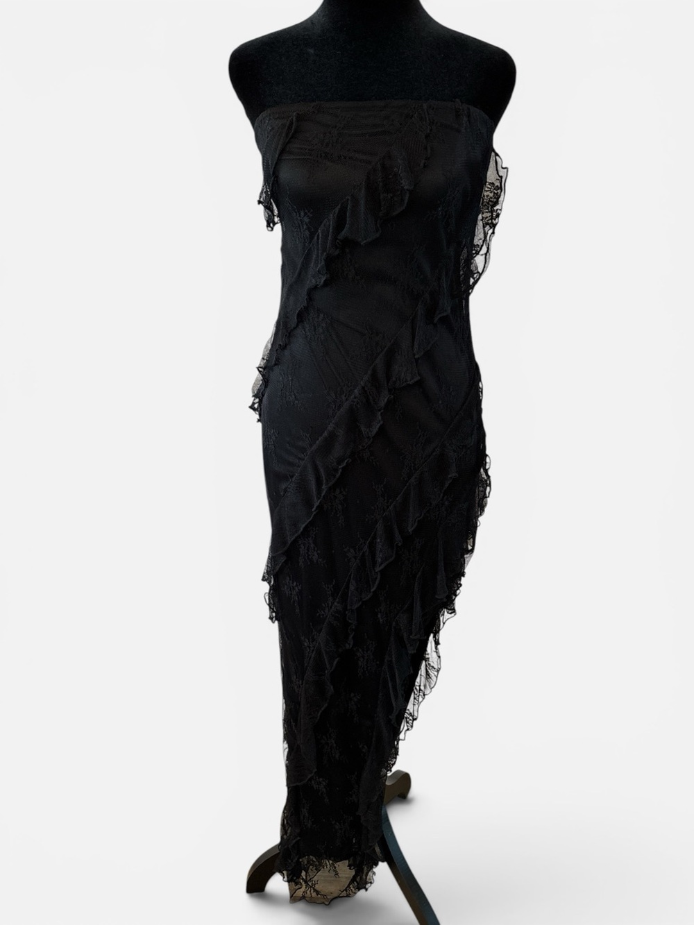 Paris Hilton Black Strapless Lace Evening Dress